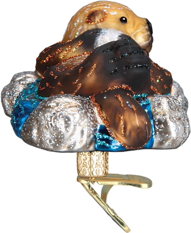 Floating Sea Otter Ornament - Holiday Craft Boat Glass Blown Hanging Christmas Ornament (1024x1024), Png Download
