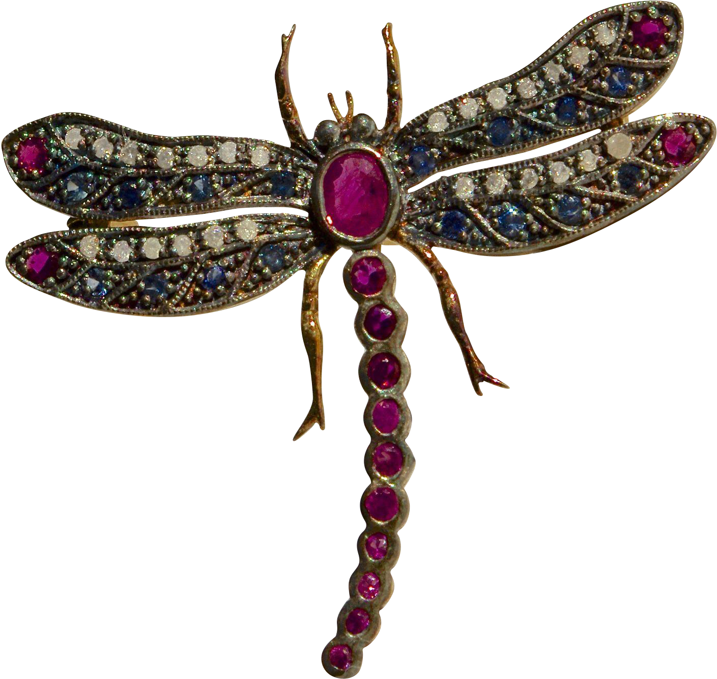 Spectacular Antique Ruby Sapphire And Diamond Dragonfly (1408x1408), Png Download