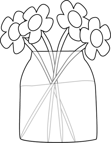 Black And White Flowers In A Jar - Black And White Flower (389x500), Png Download