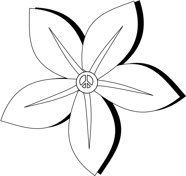 Peace Symbol Peace Sign Flower 35 Black White Line - Flower Vector Png White (777x770), Png Download