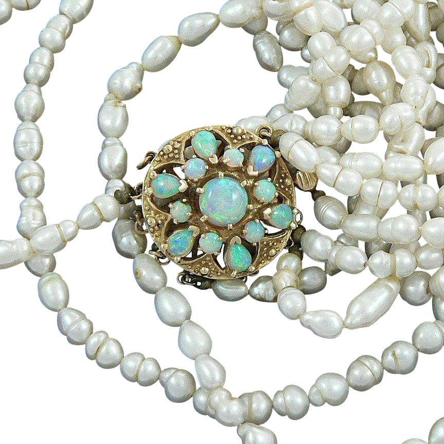 14k Gold Opal Clasp With Fresh Water Pearl Necklace (864x864), Png Download