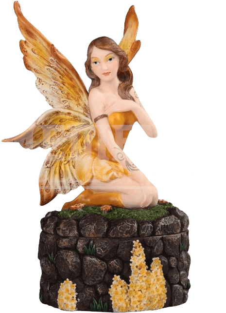 Yellow Fairy On Trinket Box - Figurine (652x652), Png Download