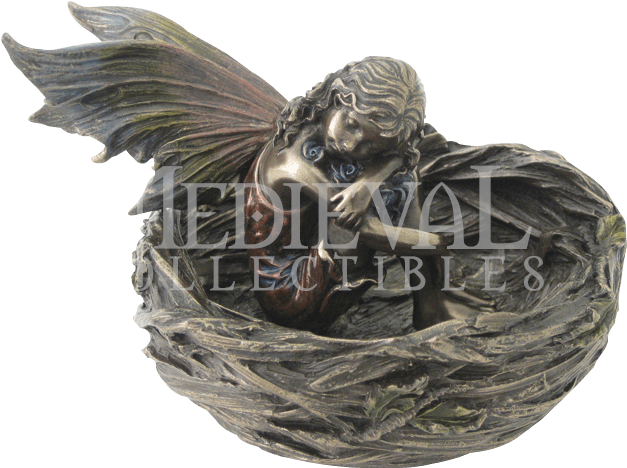 Fairy Sleeping In Nest Statue - 4 Inch Cold Cast Bronze Finish Fairy Sleeping In Birds (626x626), Png Download