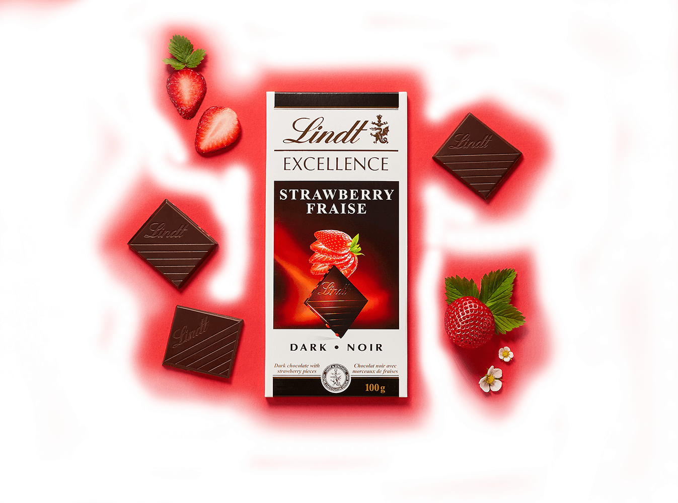 Lindt Excellence Strawberry - Lindt Excellence Strawberry Intense 100g (1347x1000), Png Download