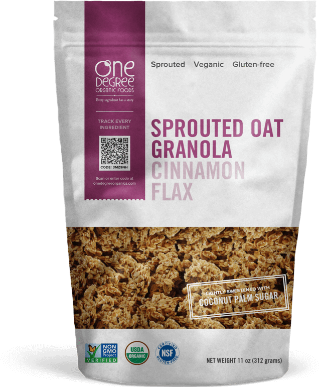 Sprouted Oat Cinnamon Flax Granola, 312g - One Degree Organic Foods Granola, Sprouted Oat, Vanilla (673x770), Png Download