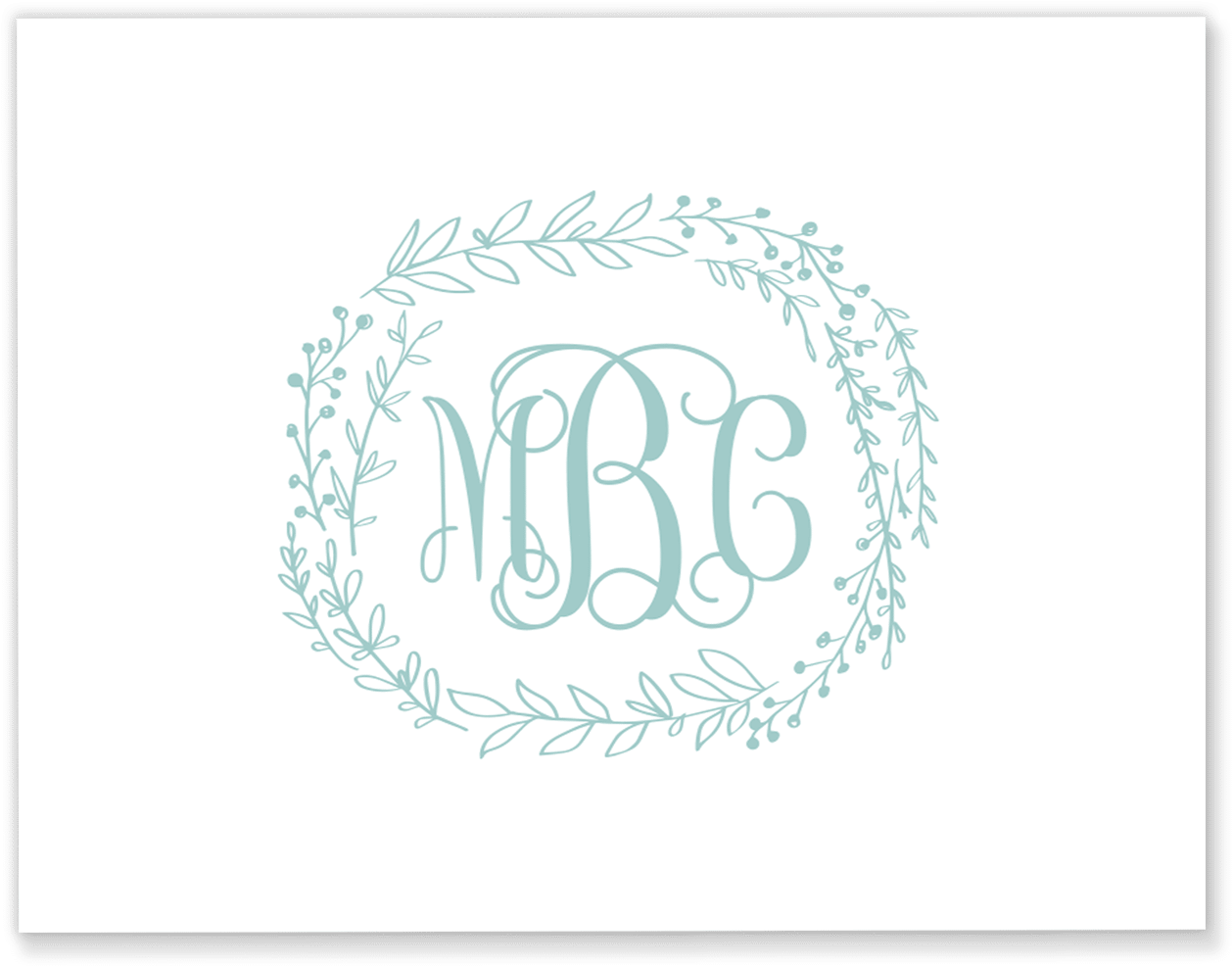 Greenery Monogram Wreath Folded Note Card - Blushandcodesigns Monogrammed Baseball Flip Flops ~ (1500x1073), Png Download