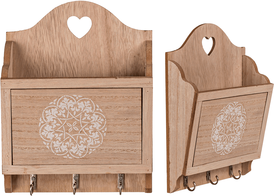 Natural Coloured Wooden Key Box With 3 Hooks & Storage - Wood (945x709), Png Download