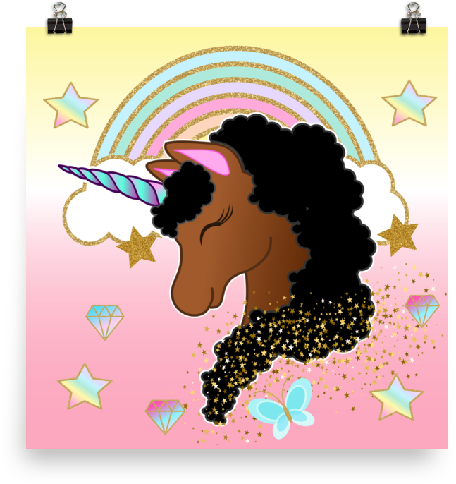 Afro Unicorn Poster - African American Girls And Unicorns (1000x1000), Png Download