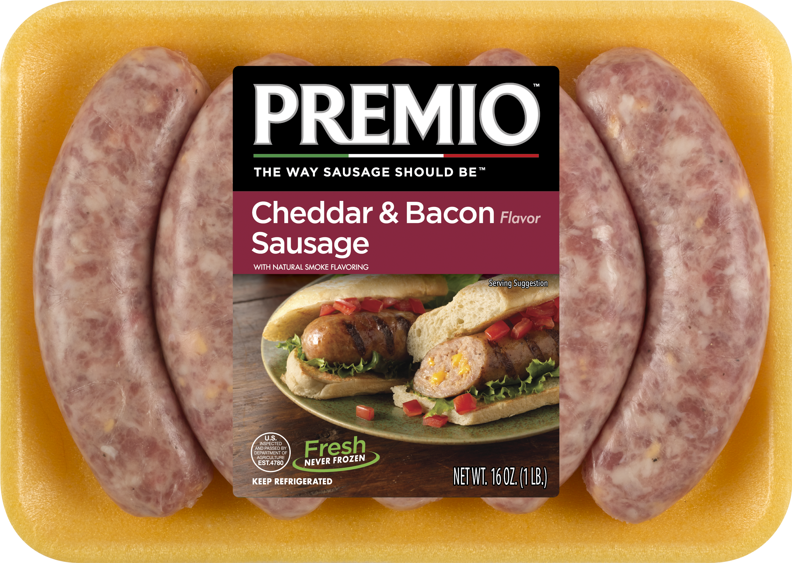 Cheddar Bacon Sausage 16oz 00005 Copy1 - Premio Hot Italian Sausage Patties, 1 Lb (2891x2063), Png Download