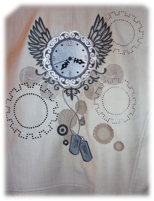 Amanda Steampunk Clock W Wings 525px Wide - Embroidery (508x662), Png Download