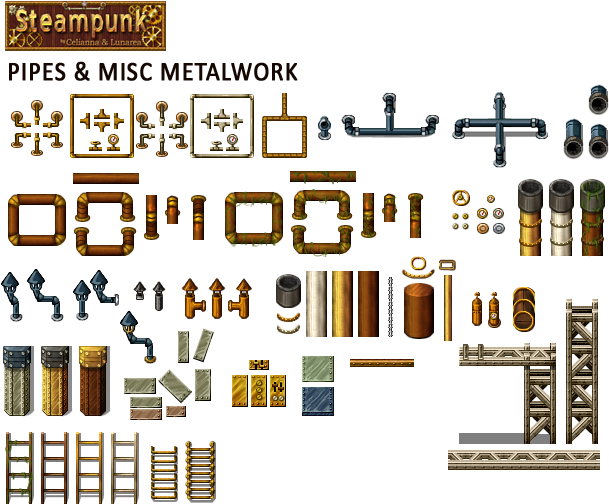 [ Img] - Steampunk Pixel Art Assets (626x510), Png Download