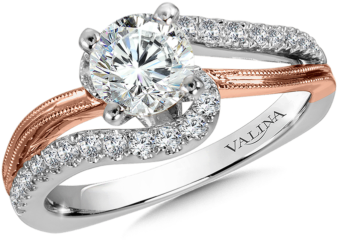 Valina Diamond Split Shank Engagement Ring Mounting - 14k Gold White Rhodium, Fancy Estate Ring Created Round (800x800), Png Download