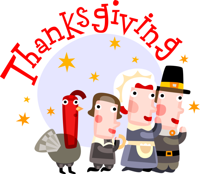 Vector Illustration Of Thanksgiving Pilgrim Family - Leioh Thanksgiving Decorations Cotton Linen Home Decor (806x700), Png Download