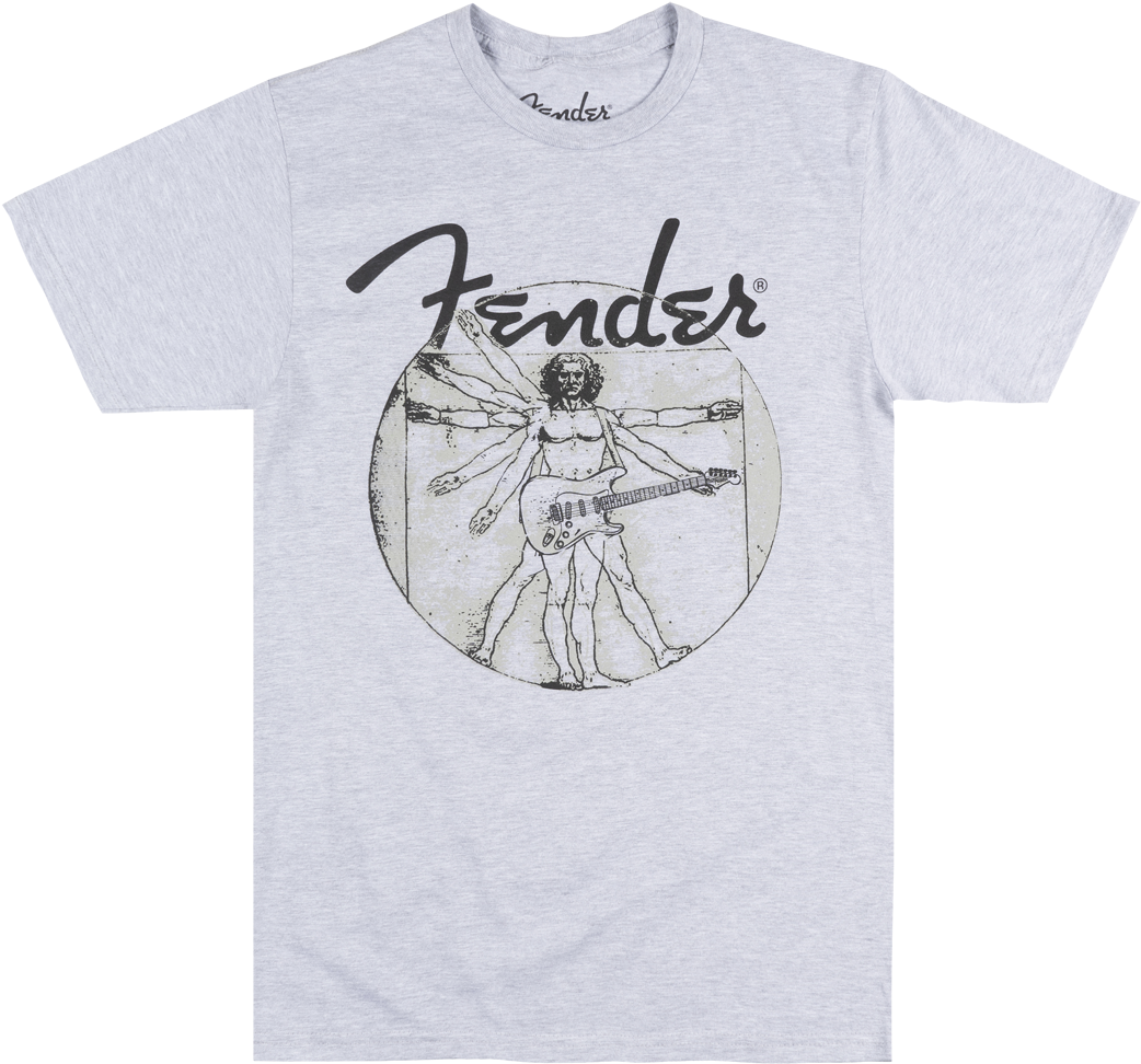 Fender Electric Guitars Vitruvian Man T-shirt Music (1074x1000), Png Download