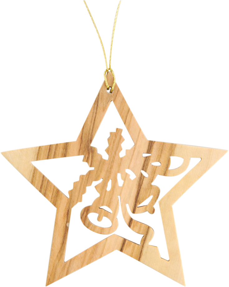 Christmas Star Olive Wood - Olivenholz Baumschmuck Sterne Glockenmotiv 7 X 7 Cm (791x957), Png Download