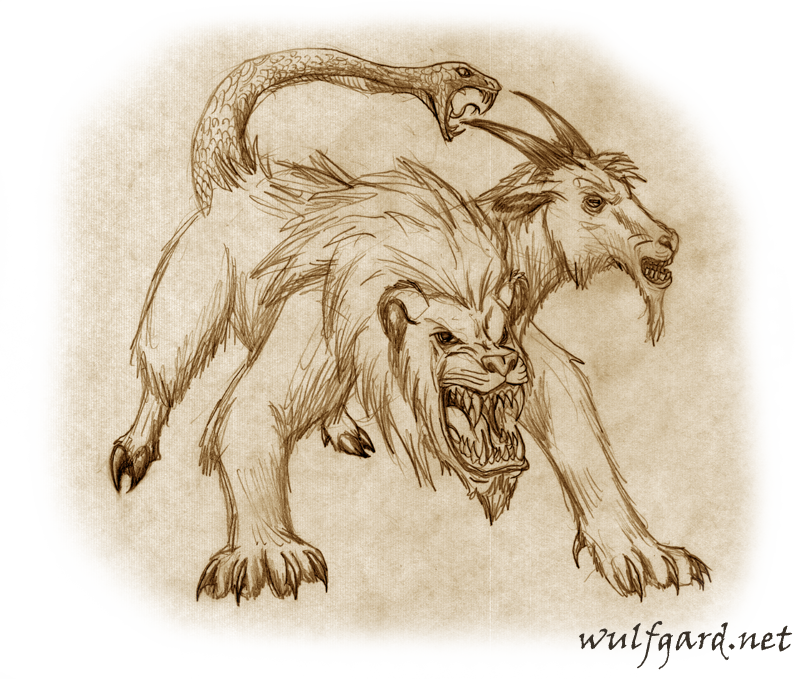 Clipart Black And White Download Chimera Drawing Bellerophon - Chimera Sketches (800x679), Png Download