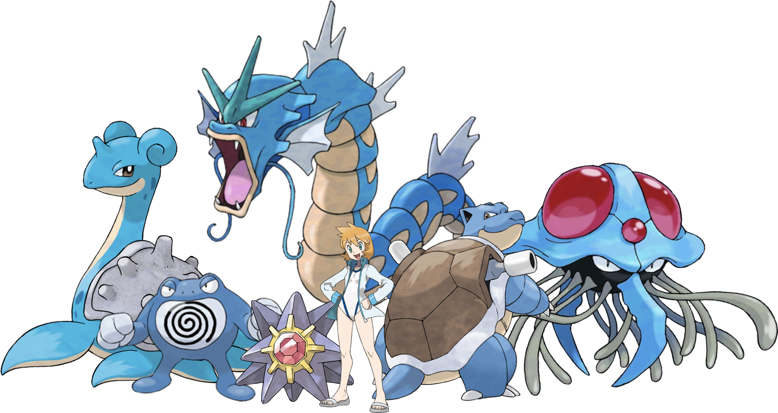 Team Misty Lapras, Poliwrath, Gyarados, Starmie, Blastoise, - Cartoon (1602x890), Png Download