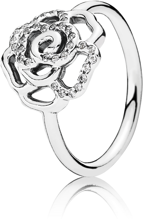 Shimmering Delicate Rose Ring - Pandora Rose Ring Silver (1000x1000), Png Download