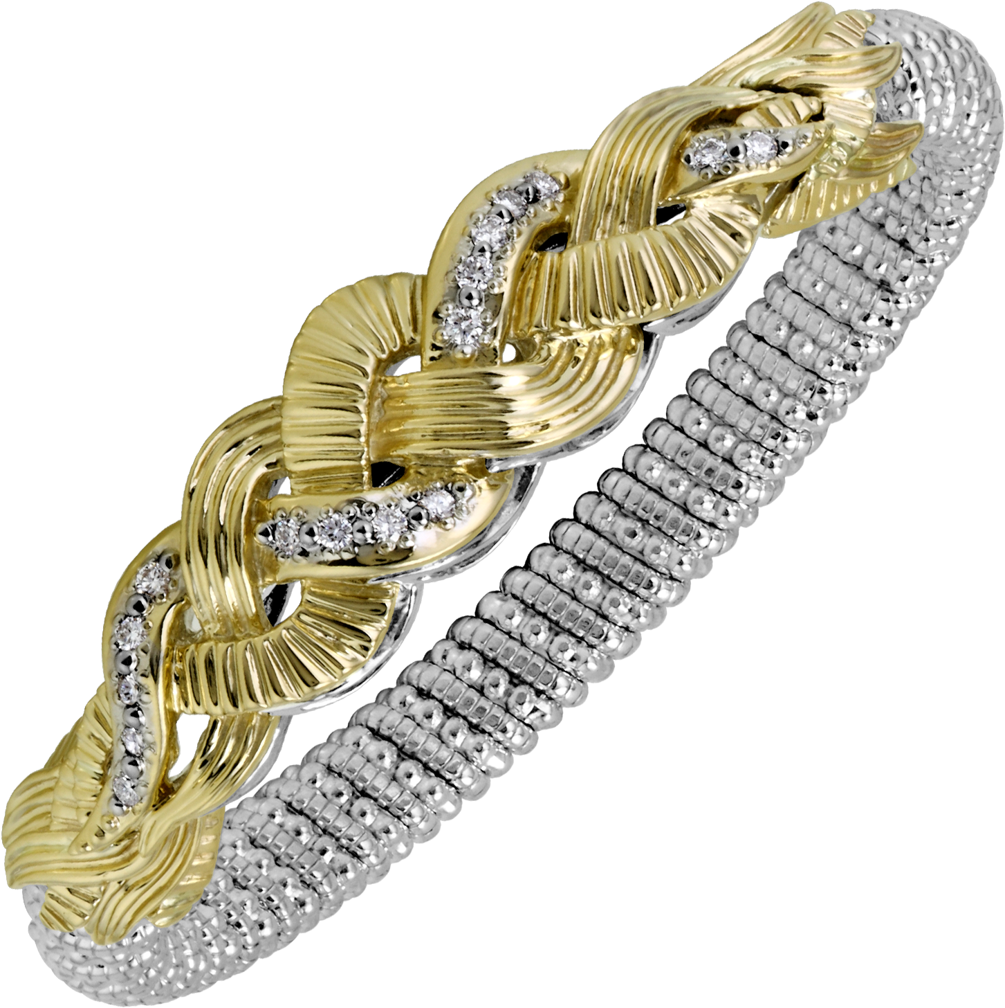 Vahan Sterling Silver And 14k Yellow Gold Braided Diamond - Diamond Bar Bracelet (1500x1500), Png Download