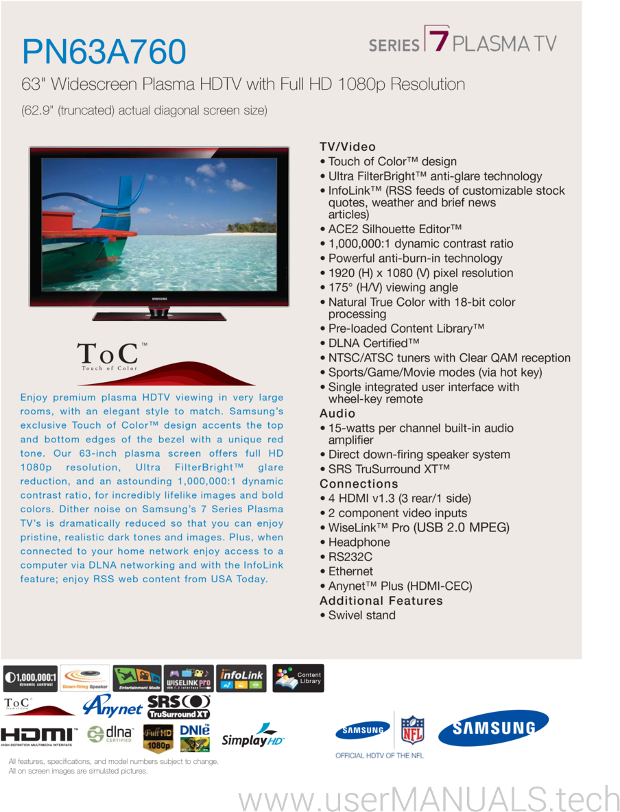 63 Widescreen Plasma Hdtv With Full Hd 1080p Resolution - Samsung Lcd 50 Inch (960x1242), Png Download