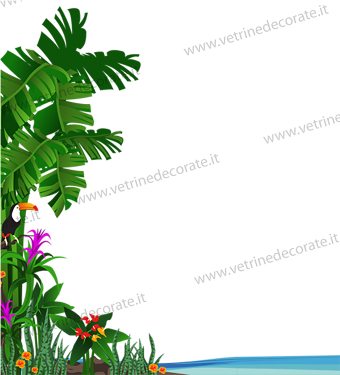 Tropical Palms, Flowers And Sea - Jungle Background (700x825), Png Download
