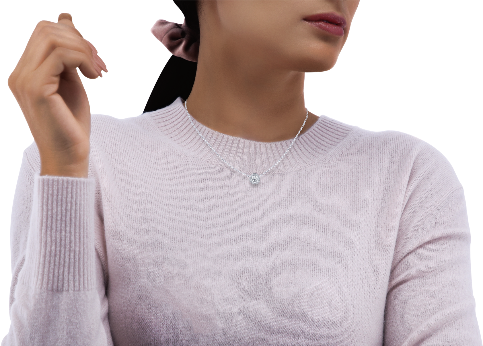 Halo Round Cut Diamond Pendant In 18k White Gold - Girl (2048x1206), Png Download