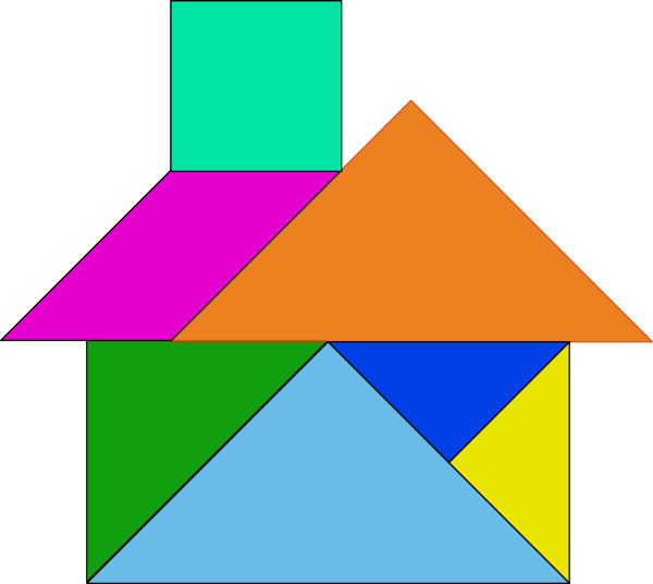 Thinking About Basic Shapes - Tangram House (600x536), Png Download