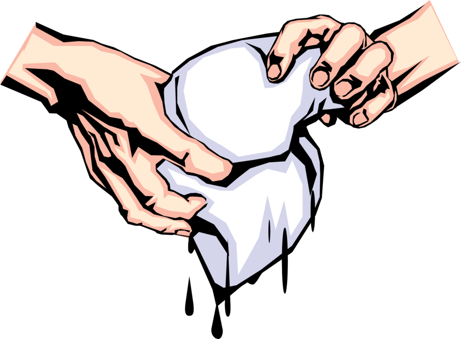 Vector Illustration Of Hands Wringing Out Wet Cloth (951x700), Png Download