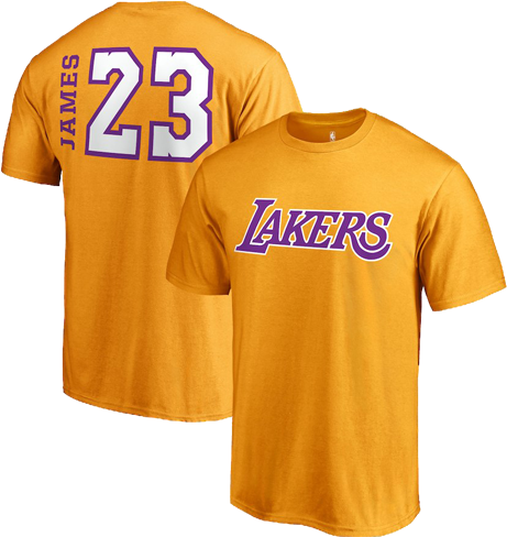 Los Angeles Lakers Lebron James Side Sweep Player T-shirt - Lebron James Lakers Shirt (500x667), Png Download