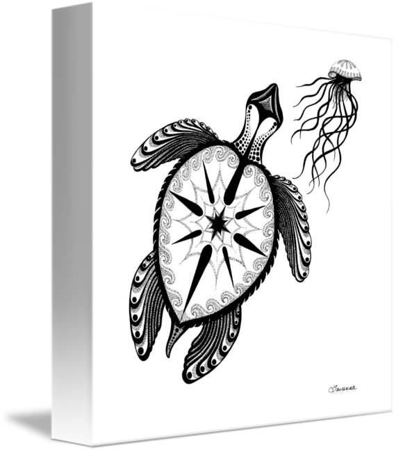 Banner Library Sea Turtle Compass And - Turtle Pen And Ink (570x650), Png Download