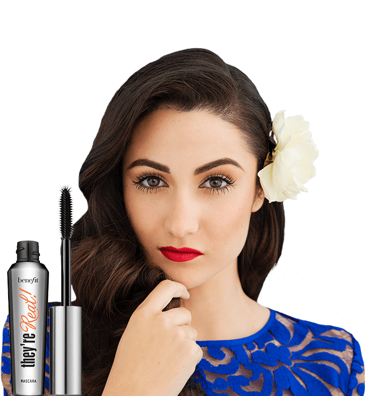 Re Real Mascara With Model - Benefit Cosmetics They're Real! Primer & Mascara (728x785), Png Download