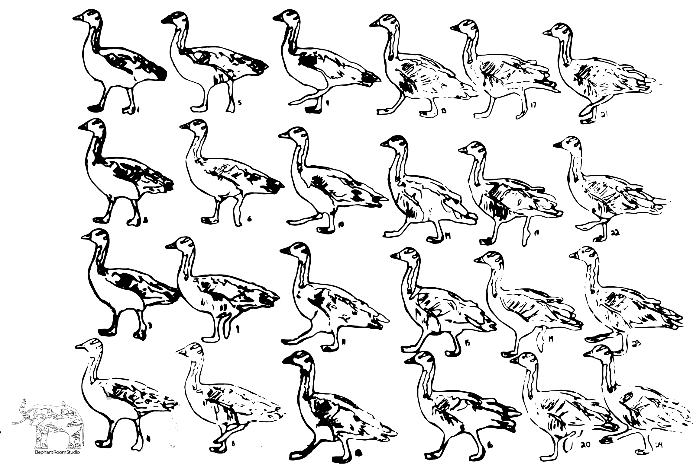 Bar Head Goose Walk Frame By Frame Animation Elephant - Geese Walking Cycle (2293x1561), Png Download