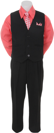 Boys Pinstripe Vest Suit With Fuchsia Shirt And Tie - Suit (316x500), Png Download