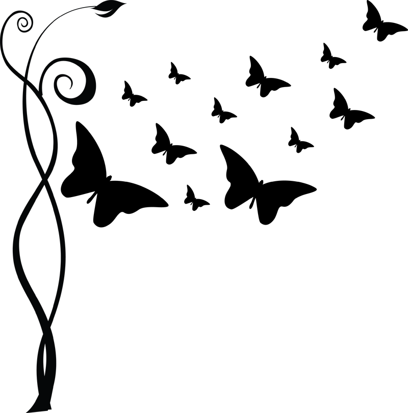 4ib44nxkt - Flying Butterflies Clipart Black And White (800x811), Png Download