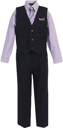 Boys Pinstripe Vest Suit With Lilac Shirt And Tie - Bello Giovane Lilac Pinstrip 4 Pieces Vest Suit Set (322x500), Png Download