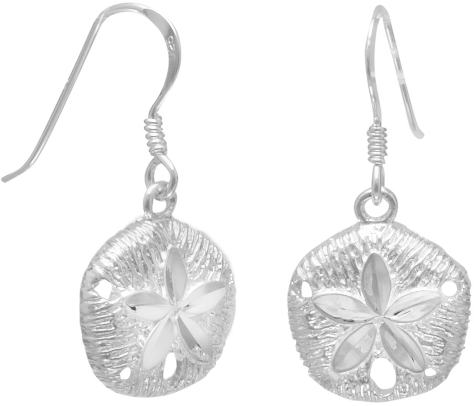 Diamond Cut Sand Dollar French Wire Earrings - Diamond Cut Sand Dollar French Wire Earrings 925 Sterling (1391x1392), Png Download