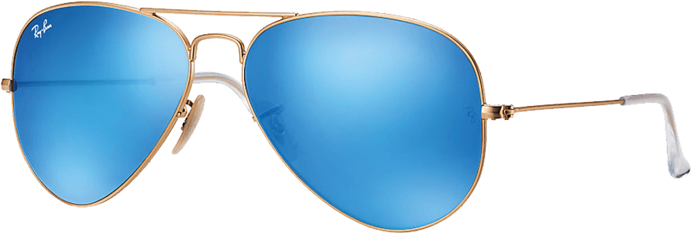 Aviator - Ray-ban Aviator Flash Lenses Sunglasses With Gold Frame/blue (1000x340), Png Download