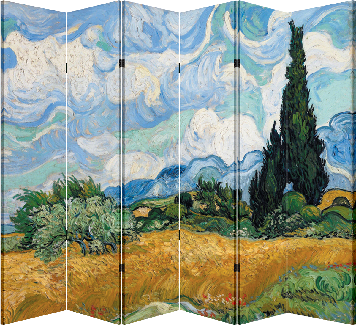 6 Panel Folding Screen Canvas Divider- Wheatfield With - Wheat Field With Cypresses (1252x1200), Png Download