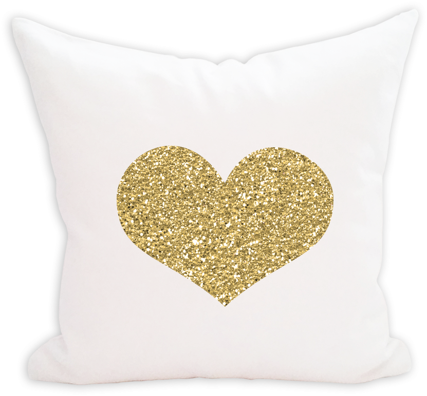 Glitter Gold Heart Pillow Cover - Cushion (600x600), Png Download