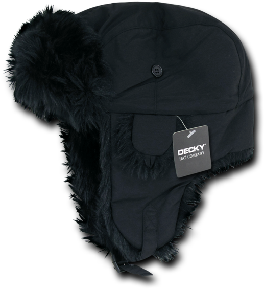 Black Faux Fur Hat Flap (600x600), Png Download