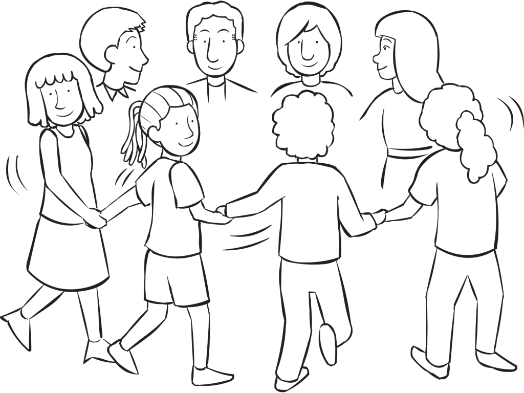Back People Holding Hands In Circle Rotating Quickly - Line Art (1024x768), Png Download