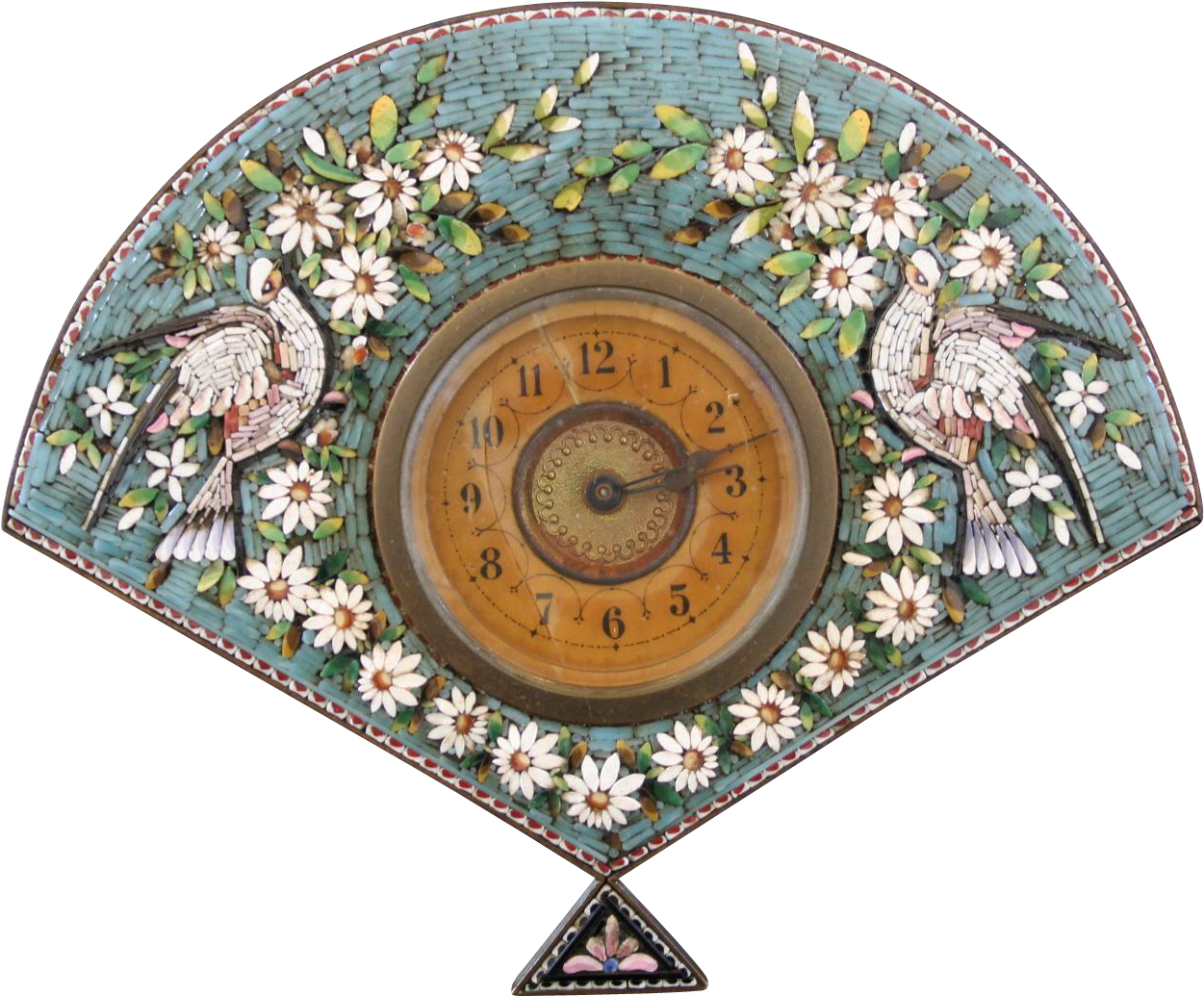 Micro Mosaic Floral And Bird Motif Brass Clock, Hand-winding, - Circle (1250x1250), Png Download