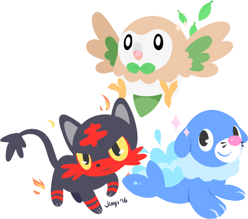 Rowlet, Litten And Popplio I Can't Choose Between Them - Litten Popplio And Rowlet (938x791), Png Download