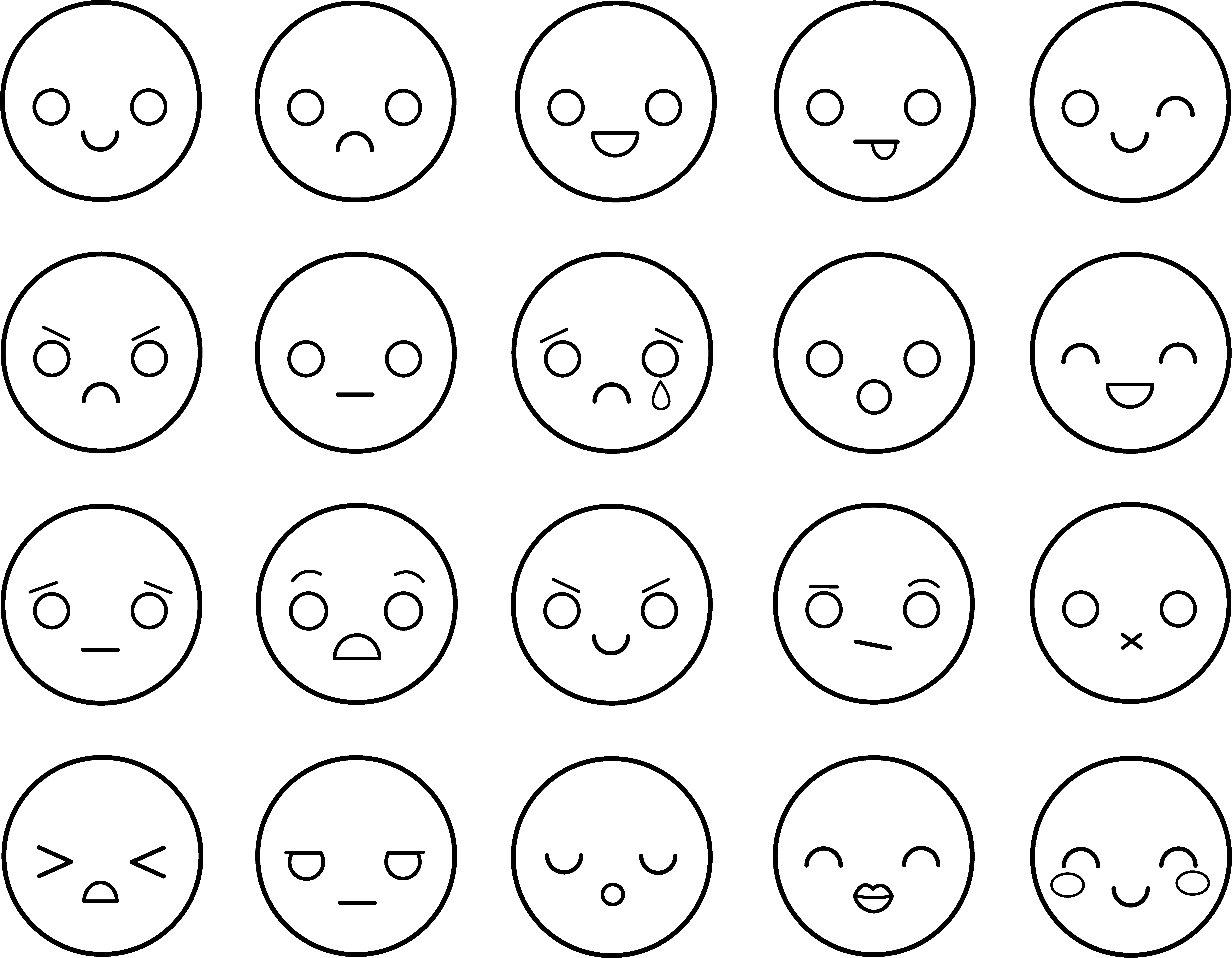 And White Emoticons Free Clip Art Colorable (8415x6544), Png Download