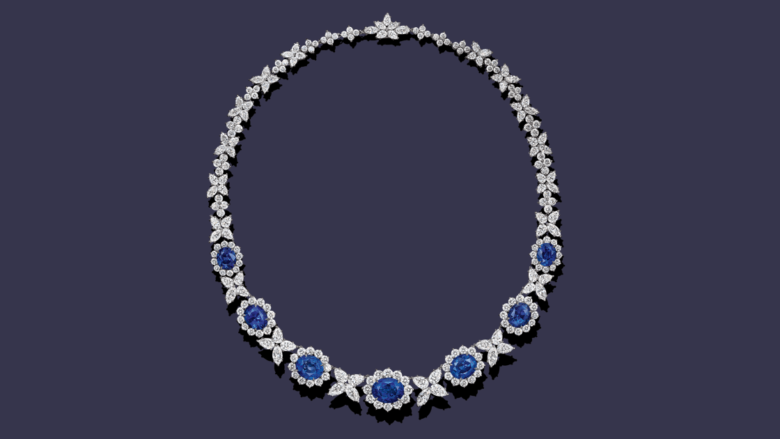 Sapphire And Diamond Cluster Necklace - 马 眼 红宝石 钻石 项链 (1120x630), Png Download