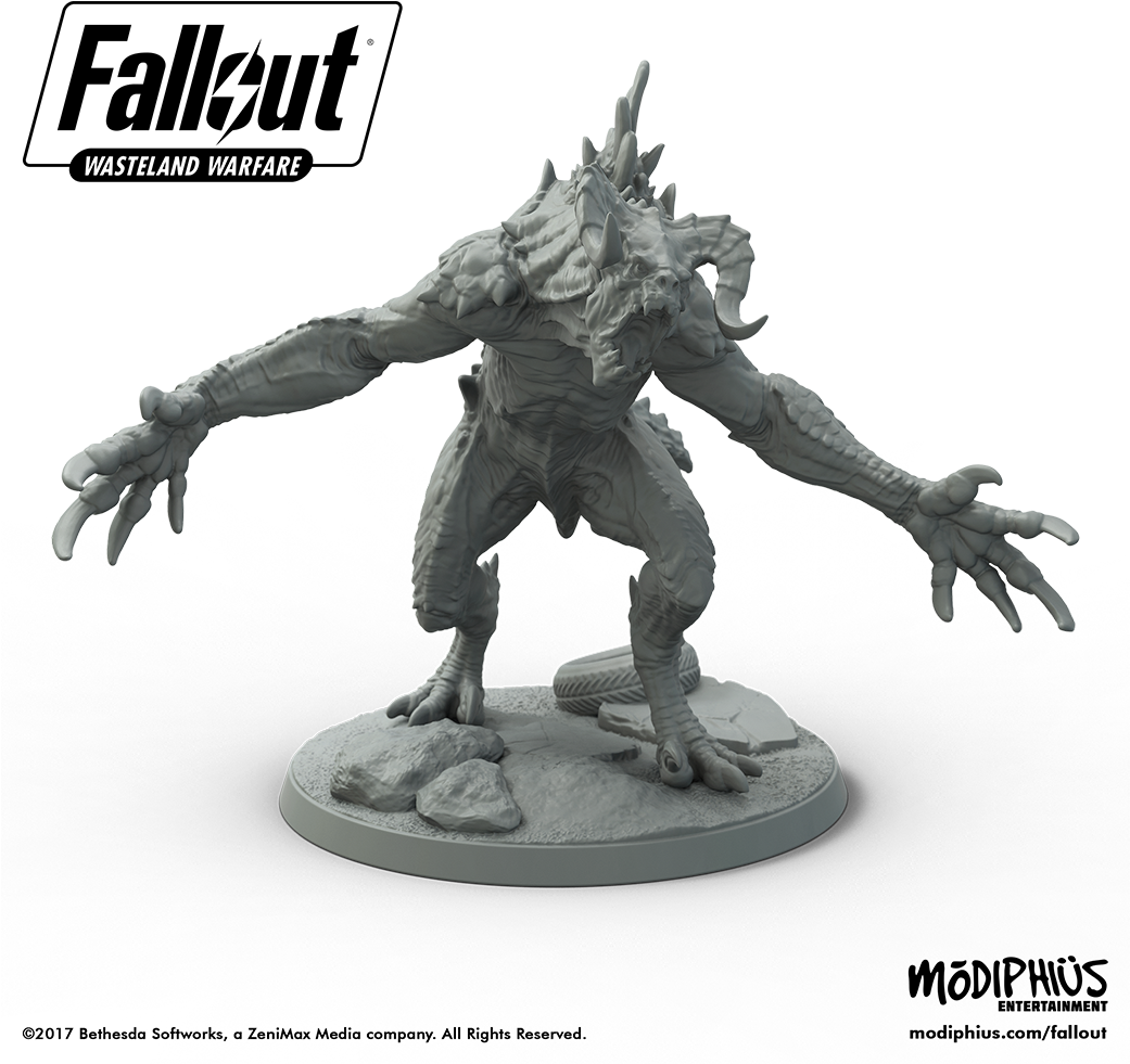 Fo Promo Deathclaw No Background Black Text Low - Fallout Wasteland Warfare Miniatures (1040x1000), Png Download