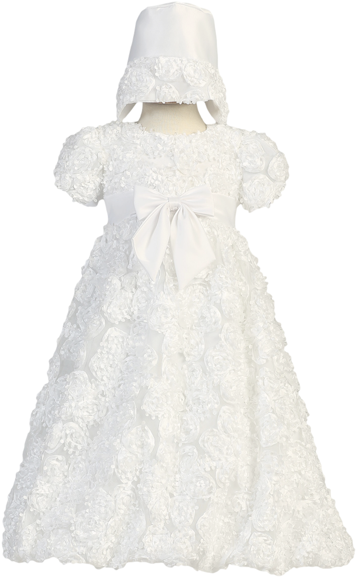 Satin Ribbon Flowers From Head To Toe On A White Tulle - Dress (800x1200), Png Download