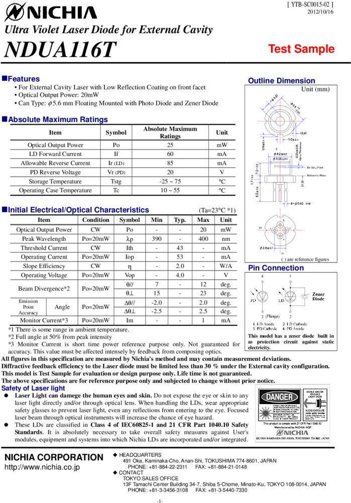 400nm Blue Laser - Nichia Laser Diode Type (754x1067), Png Download