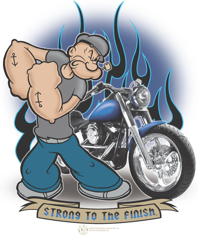 Popeye Biker Popeye Juniors V Neck T Shirt - Popeye-biker Popeye T-shirt Size M (680x828), Png Download
