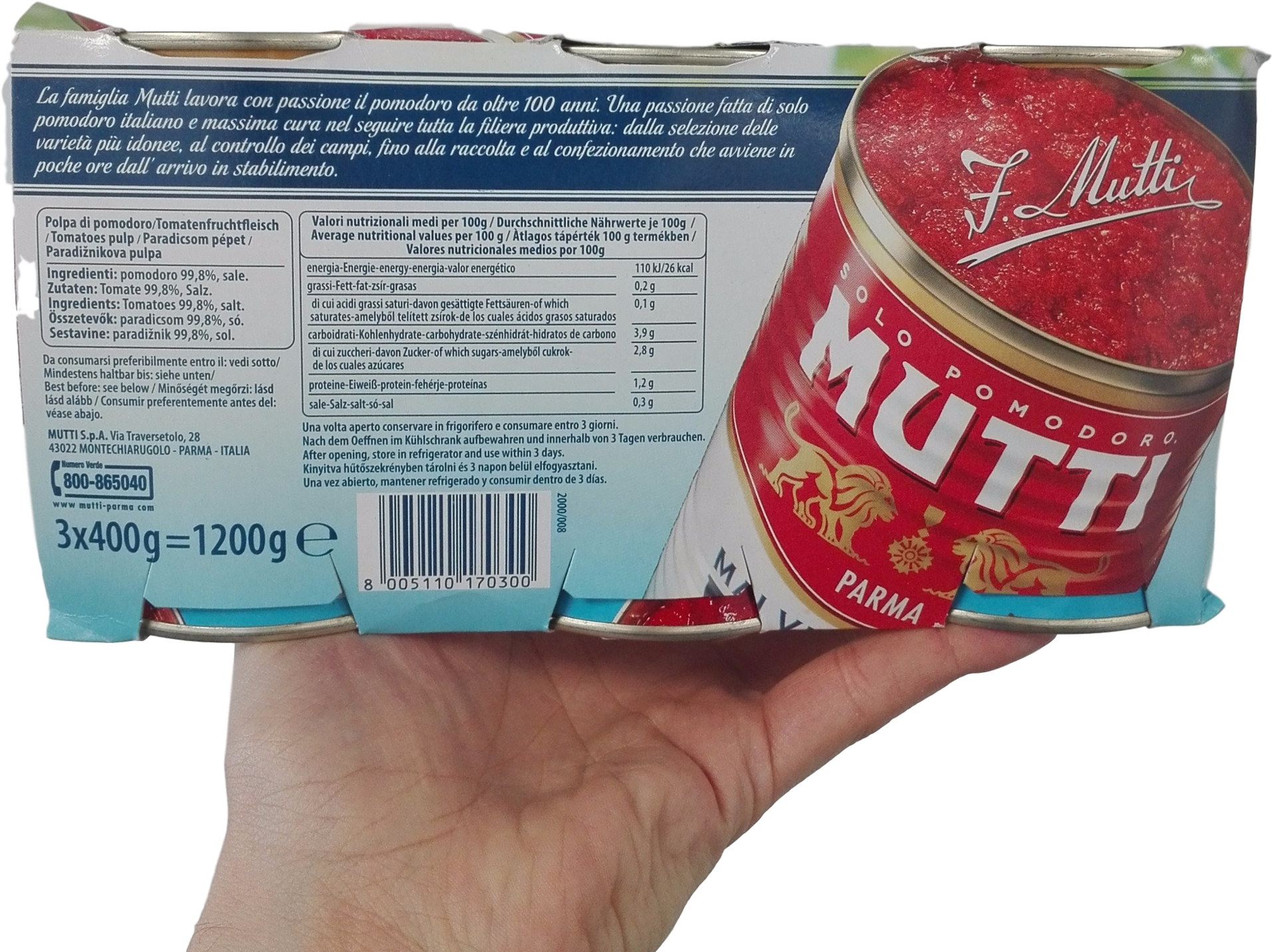 Mutti Gr 400 X 3 Finely Chopped Pulp Tomato In Tin (2000x2000), Png Download